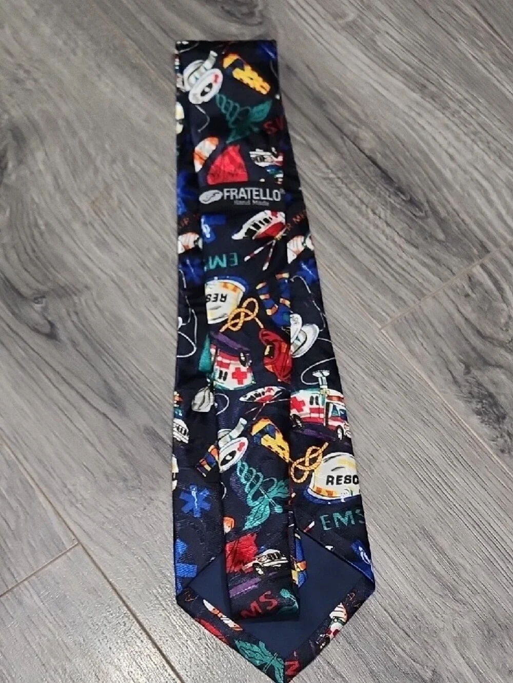 Emergency Services Pattern Tie in Black with Multicolor Motif